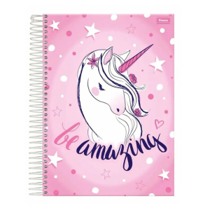 Caderno Universitário Capa Dura 21 x 27 x 1 cm Únicornio/ Rosa   96 folhas/ 1 Matéria