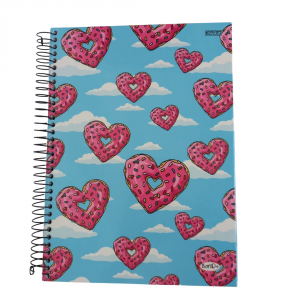 Caderno Universitário Capa Dura 21 x 27 x 2 cm Donouts De Coração/ Azul   10 Matérias/ 160 Folhas
