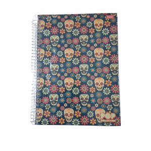 Caderno Universitário Flor e Caveira Capa Dura 21 x 27 x 2 cm Donouts De Coração/ Azul   10 Matérias/ 160 Folhas