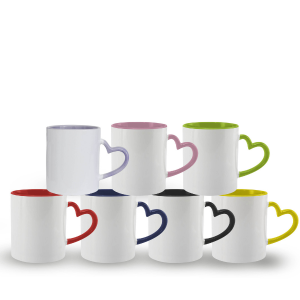 Caneca de Ceramica Interior E Alça De Coração Colorida Personalizada - Sua Arte Ceramica 300ML Consulte Cores Disponivéis Sublimação Sua Arte 