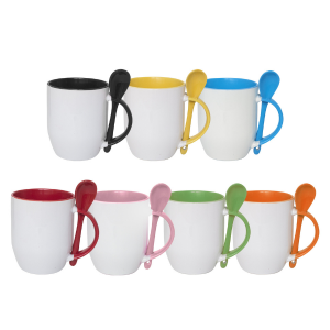 Caneca de Ceramica Com Colher Personalizada - Sua Arte Ceramica 300ML Consulte Cores Disponivéis Sublimação Sua Arte 