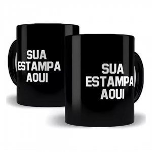 Caneca Preta com tarja Personalizada - Sua arte Ceramica 325ml    