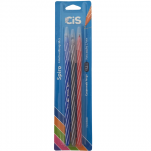 Caneta Esferográfica Cis Spiro Blister Plástico 6 x 22 x 5 c m Vermelho/ Azul/ Preto   3 Cores