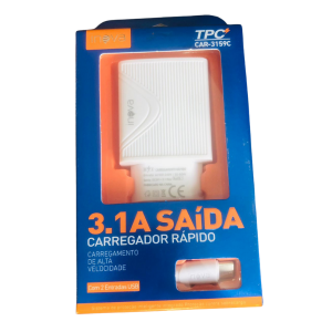 Carregador Rápido Inova  Rápido 3.1A Branco  Com Cabo Tipo-C Com 2 Entradas USB