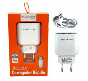 Carregador Rápido  Rápido 3.1A Branco  Com Cabo Tipo-C Anatel: 13400-21-13363