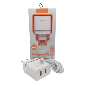 Carregador Rápido  Rápido 3.1A Branco  Com Cabo V8 Anatel: 11555-21-13363