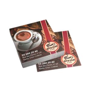 Cartão de Visita Mini Couchê 250g 4,25x5 4x4 Verniz UV Total Frente Corte Reto 