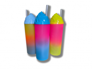 Copo Long Drink Bicolor Com Tampa Chantilly Plástico 300ml Colorido Pintura Jateada Transfer Após a compra informar cores através do chat ( 2 cores)