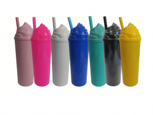 Copo Long Drink Com Tampa Chantilly Plástico 300 ML Colorido   