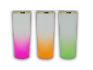 Copo Long Drink  Jateado Com Borda Dourada Plástico 300ml Colorido Pintura Jateada Transfer 