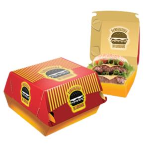 Embalagem para Hamburguer Papel Alimentício 270g com Película Antigordura 9,5x9,4cm 4x0 Sem revestimento Corte/Vinco para Encaixe 