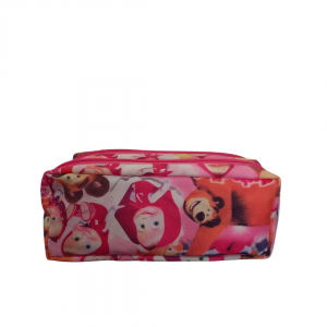 Estojo Infantil Masha e o Urso Tecido 19 x 8 x 8 cm Rosa   2 Divisórias