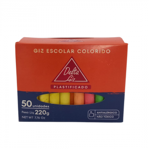 Giz Escolar Colorido Gesso 11 x 8 x 5 cm Colorido   Contém 50 Unidades/  Antialérgico