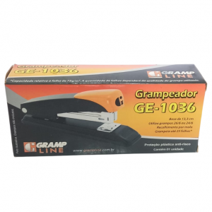 Grampeador GE-1036  13 x 6 x 5 cm Preto/ Laranja   Utiliza Grampos de 26/6 ou 24/6 + Recolhimento Por Mola