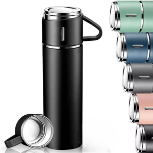 Kit Garrafa Térmica Vacuum Flask Set C/ 3 Xicaras Inox 500 ml    