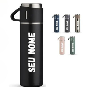 Kit Garrafa Térmica Vacuum Flask Set C/ 3 Xicaras- Personalizado Inox 500 ml   Laser 