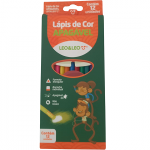 Lápis De Cor Leo&Leo Apagável  9 x 19 x 5 cm Colorido   Acompanha Borracha No Lápis