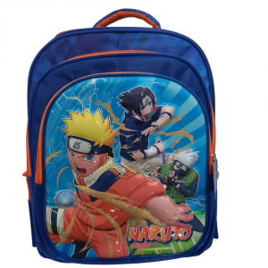 Mochila Escolar Naruto Tecido 28 x 35 x 12 cm Azul   3 Repartições + 2 Bolsos Laterais + 1 repartição para notebbok