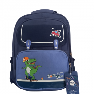 Mochila Infantil Escolar Dinossauro Tecido 31 x 40 x 10 cm Azul   4 Repartiços + 2 bolsos laterais + Repartição Para Notebook