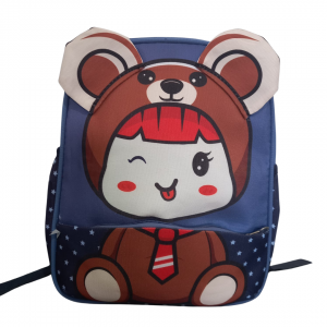 Mochila Infantil Ursinho Tecido 26 x 34 x 10 cm Azul   2 Repartições + 2 Bolsos Laterais