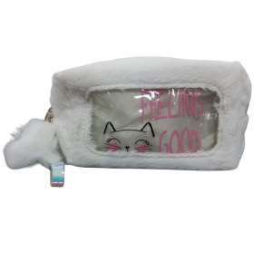 Necessaire/ Estojo Pelúcia 19 x 12 x 8 cm Branco   1 Repartição