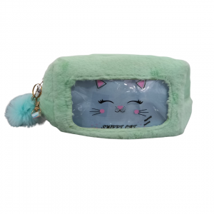 Necessaire/ Estojo Pelúcia 19 x 12 x 8 cm Verde água   1 Repartição