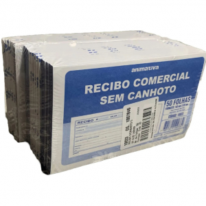 Recibo Comercial Sem Canhoto Papel 14 x 9 x 5 cm Branco   Contém 50 Folhas